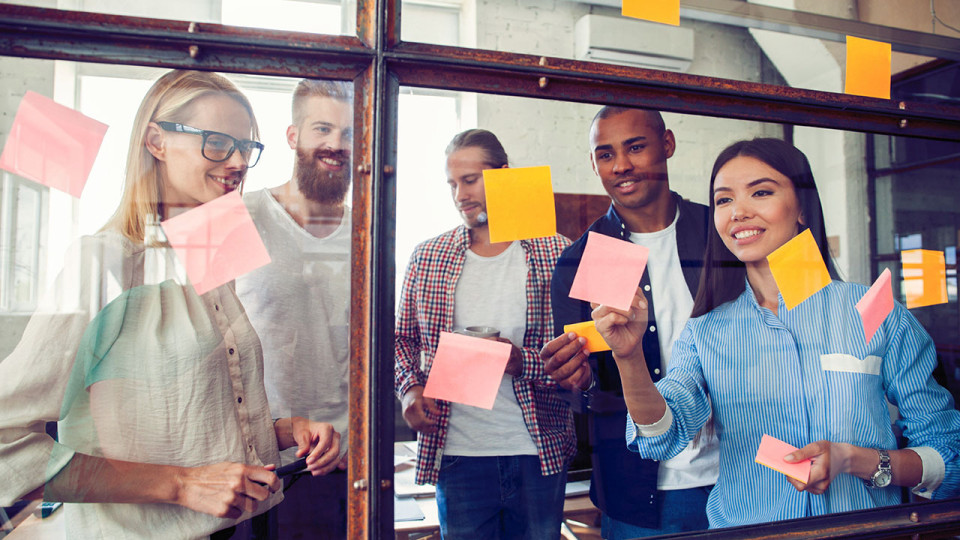 Group of employees brainstorming