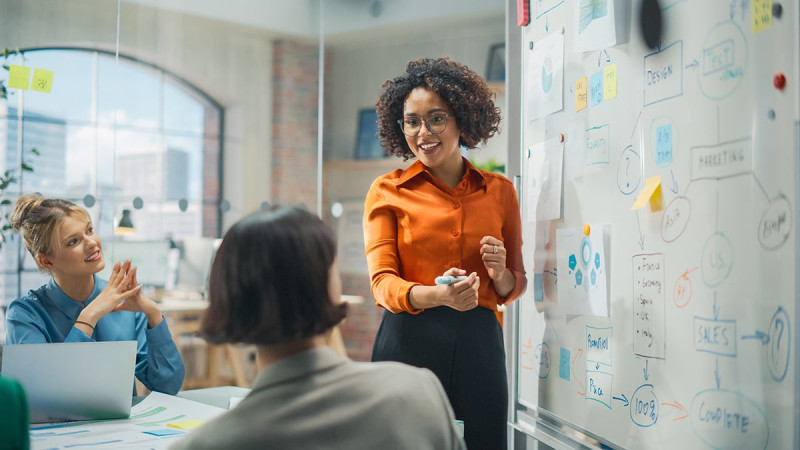 Business Woman at Whiteboard